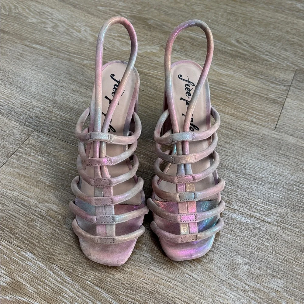 Free People Colette Cinched Heeled Sandals Rainbow iridescent Lustrous Heels 37 - Picture 5 of 15